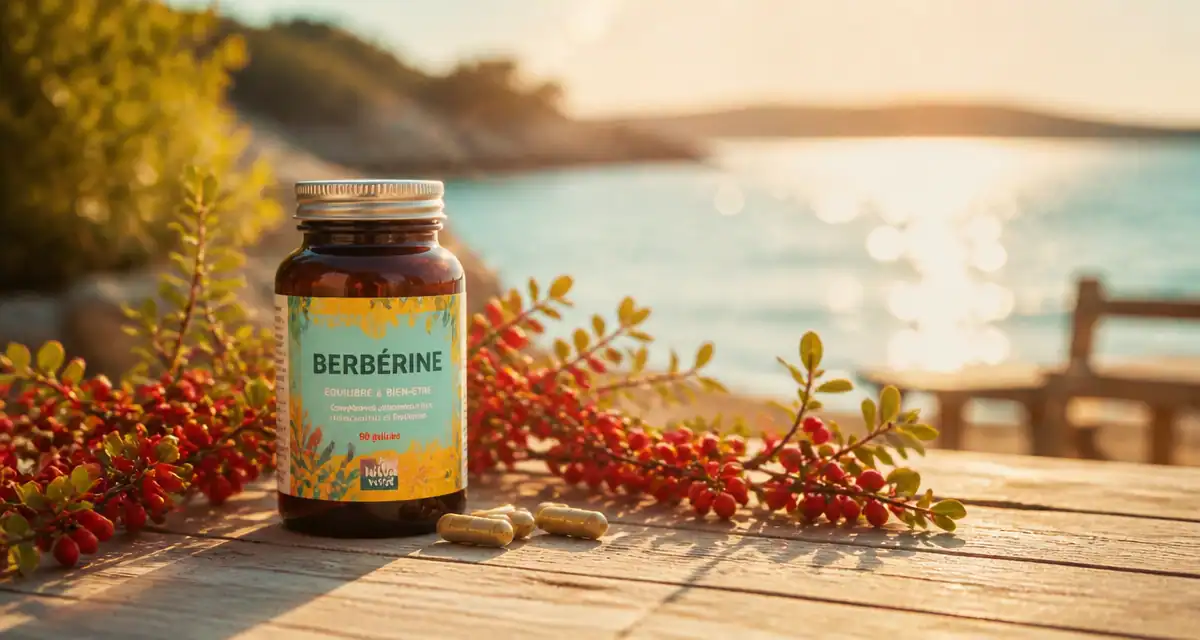 berberine perte de poids flacon sur table au bord du lac