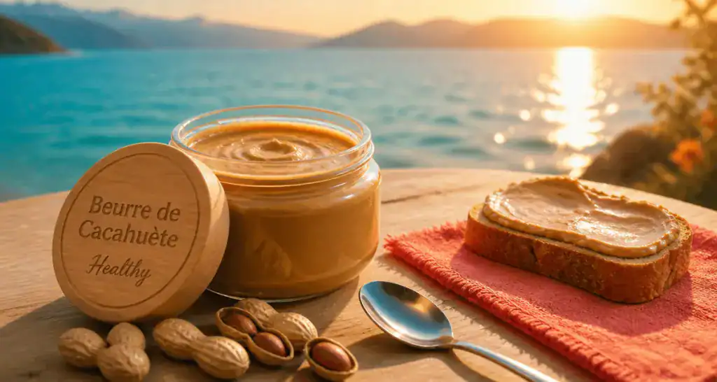 beurre de cacahuète healthy sur table en terrasse