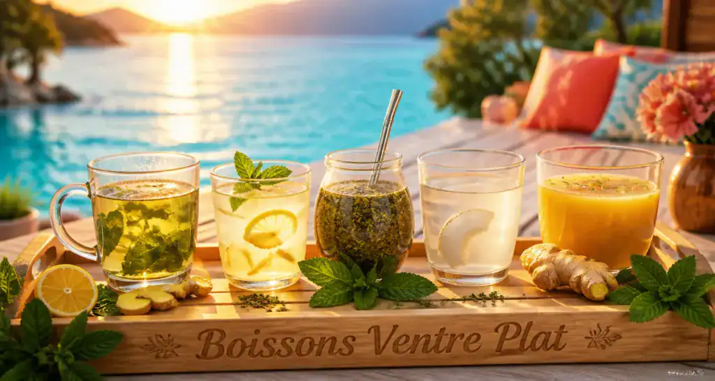 boisson pour perdre du ventre sur un plateau au bord d’un lac