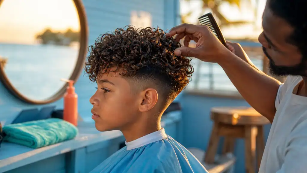 Coupe garcon cheveux bouclés : undercut bouclé au salon