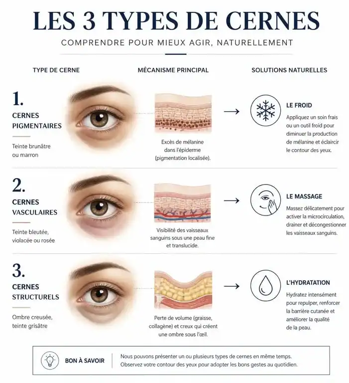 Infographie explicative sur comment cacher ses cernes sans maquillage naturellement
