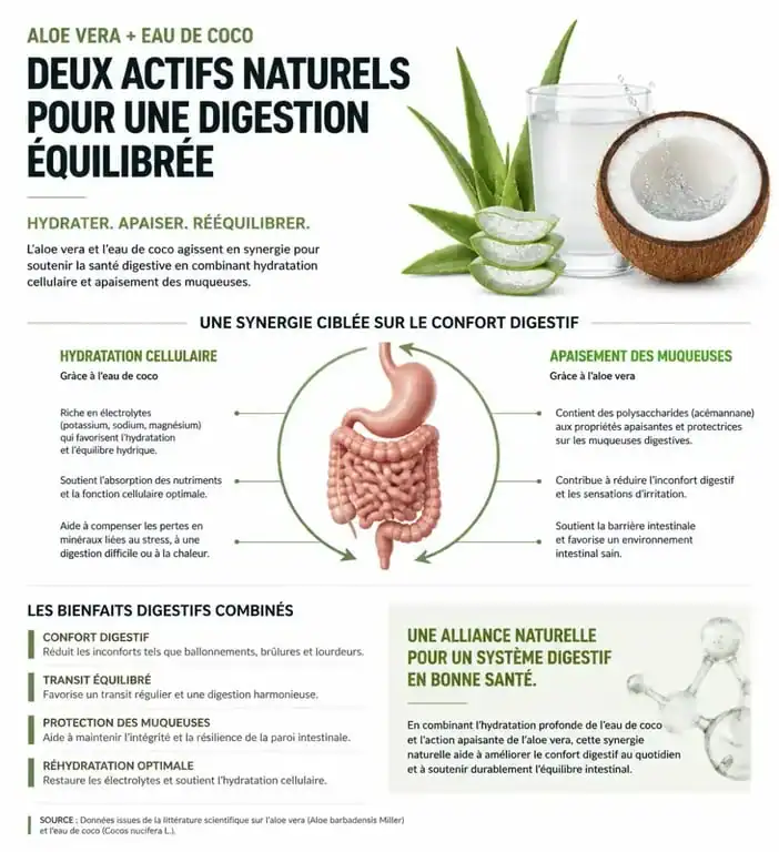 Infographie des bienfaits digestifs et de la composition de Simply Aloe