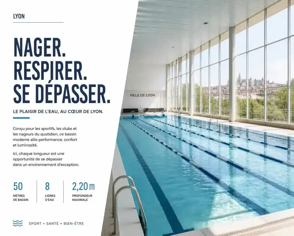 Piscine municipale à Lyon : bassin de natation moderne pour la pratique sportive et les loisirs.