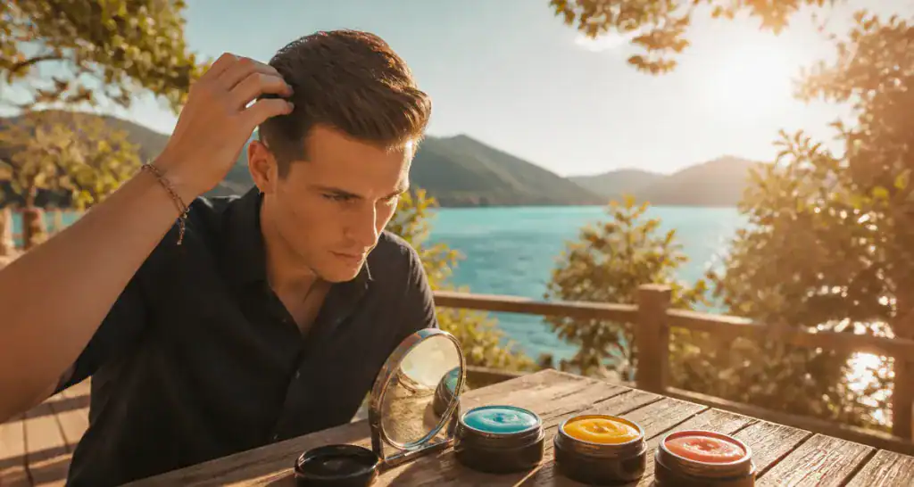 meilleur cire cheveux homme sur terrasse au bord du lac