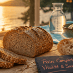 Pain complet bienfait sur table, contraste avec baguette
