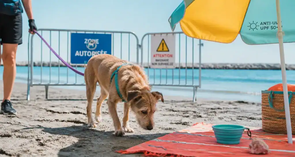 Plage autorisée aux chiens : chien sur sable