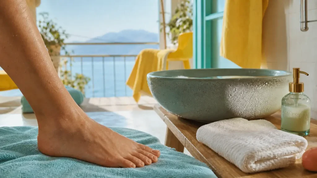 Brûlure sous les pieds que faire : bain tiède