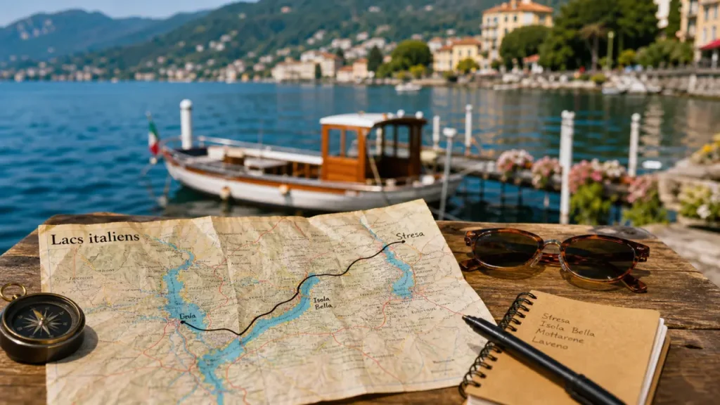 Carte lacs italiens des 6 grands lacs, itinéraire près d’un lac en Italie