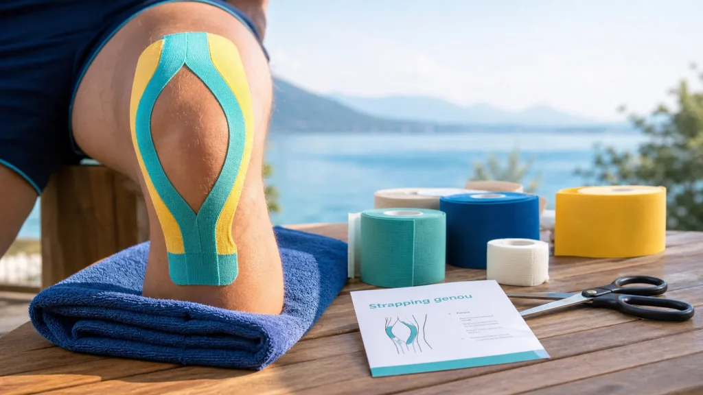 Comment strapper un genou : strapping élastique sans trop serrer, genou fléchi