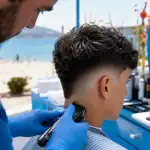 Coupe burst fade : dégradé arrondi net autour de l’oreille