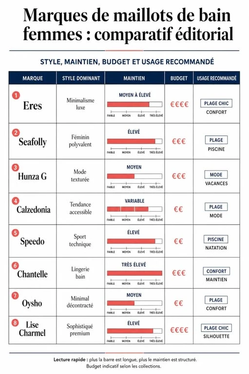 Infographie comparative des marques de maillots de bain femmes