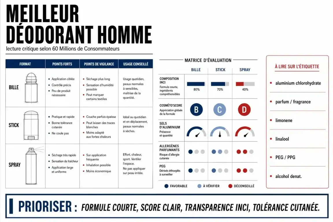 Meilleur déodorant homme 60 millions de consommateur : comparaison des critères de choix et des formats