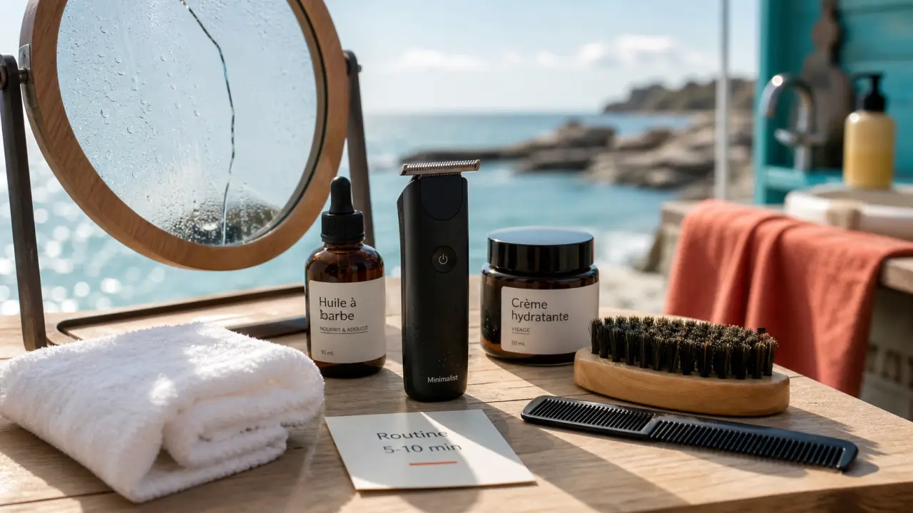 Grooming homme : routine 5-10 min pour barbe nette et peau apaisée