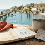 Le slow travel: voyager autrement, carnet et billet de train au bord d’un lac turquoise