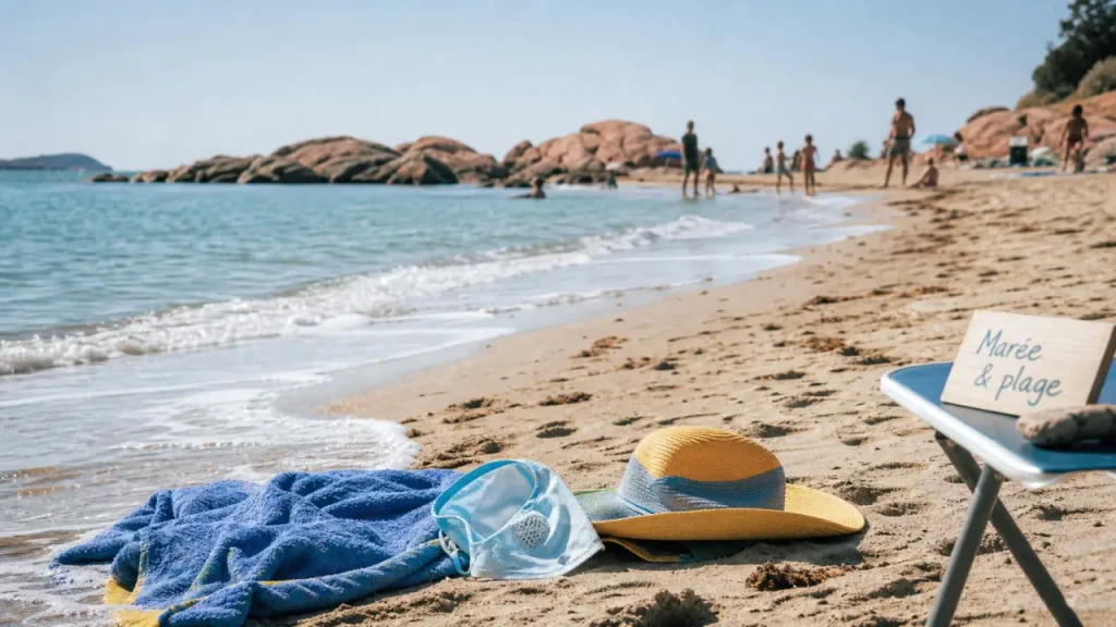 Plage en Bretagne : Coz-Pors, Tresmeur ou Rospico, vue sable et rochers granit rose