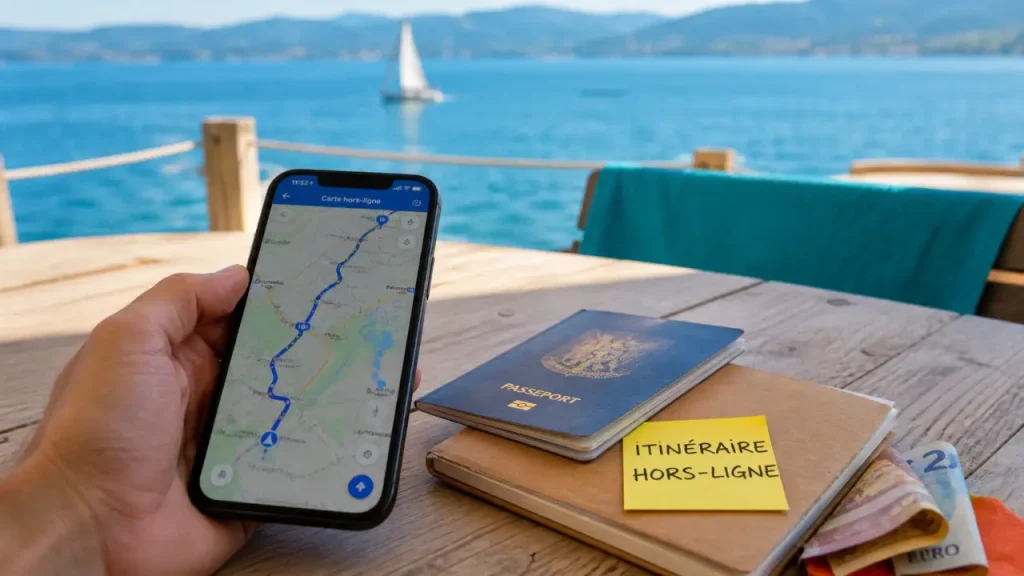 Applications utiles en voyage : smartphone avec carte hors-ligne