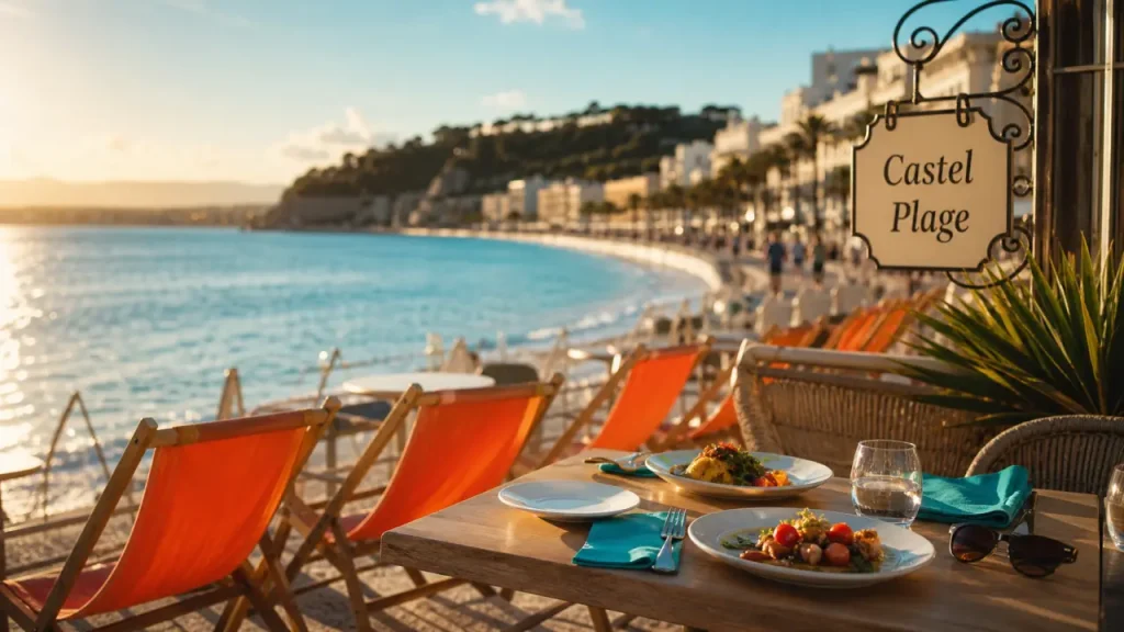 Castel Plage Nice, vue Baie des Anges depuis la Promenade des Anglais