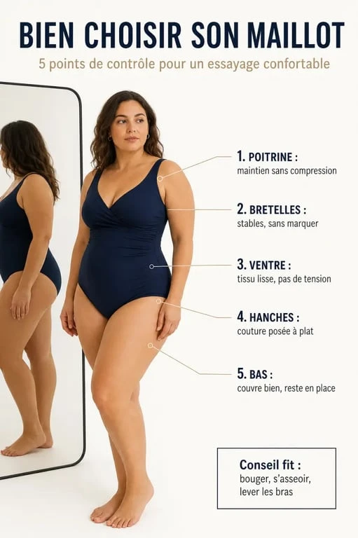 Guide visuel du maillot de bain pour les femmes rondes avec points de maintien et d’ajustement
