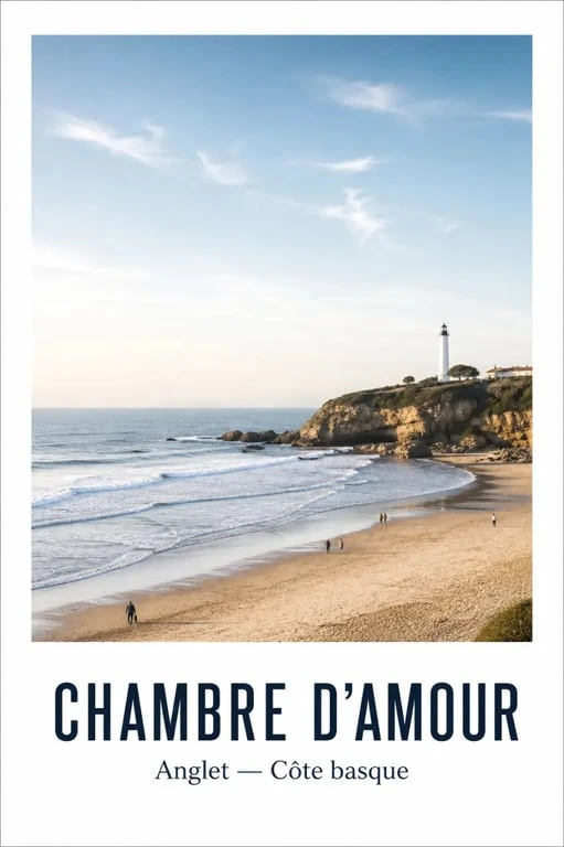 Plage de la Chambre d'Amour à Anglet au pied du Cap Saint-Martin avec le phare historique