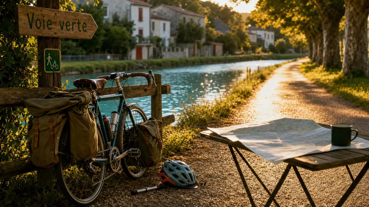 Itinéraires vélo en France sur une voie verte le long d’un canal, vélo au bord de la piste