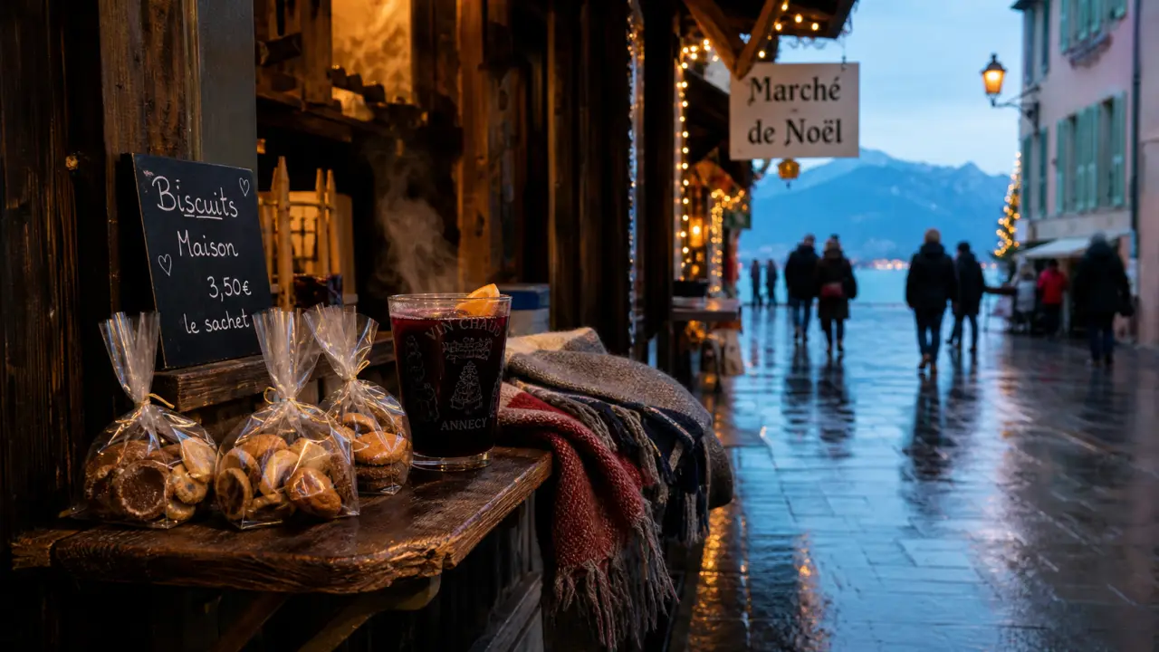 Marche de noel annecy : chalet en bois et vin chaud