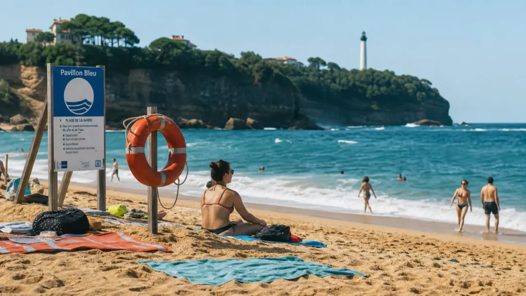 Plage de la chambre d’amour à Anglet, Pavillon Bleu, vue Cap Saint-Martin et phare