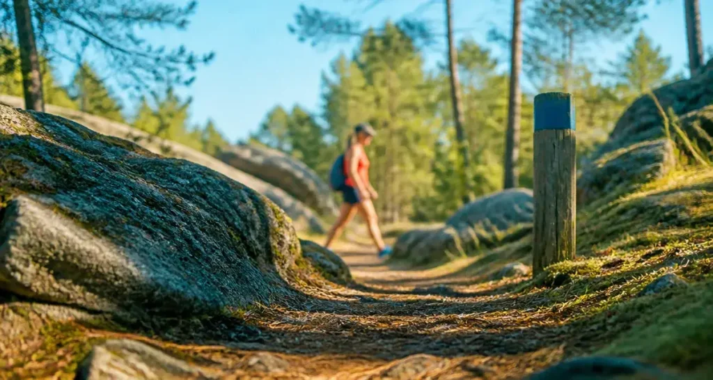 Randonnée Fontainebleau : sentier forestier balisé, rochers de grès et mousse humide