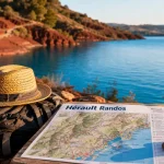 Randonnée herault au Lac du Salagou : départ depuis rocher, sentier et eau turquoise