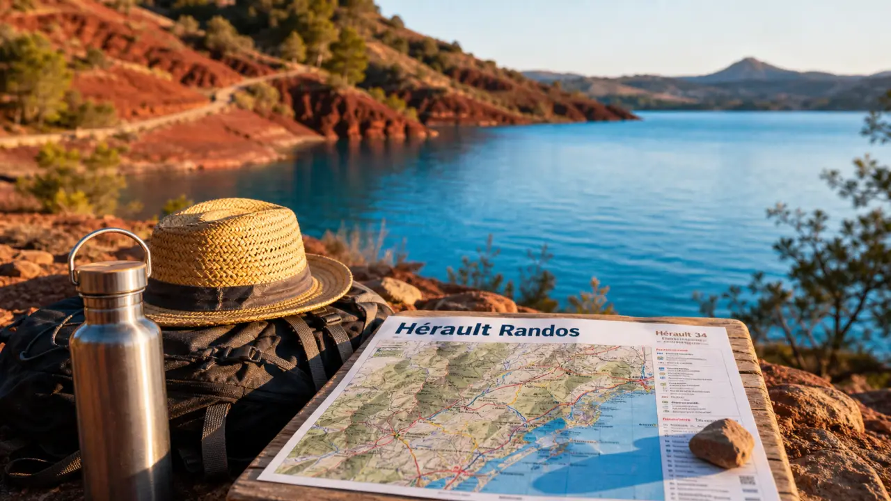 Randonnée herault au Lac du Salagou : départ depuis rocher, sentier et eau turquoise
