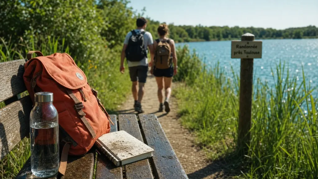 Randonnée près de Toulouse au Lac de la Ramée : marcheurs sur sentier