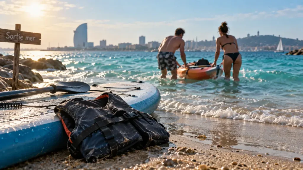 Activités nautiques Barcelone : kayak au rivage, départ près de l’eau