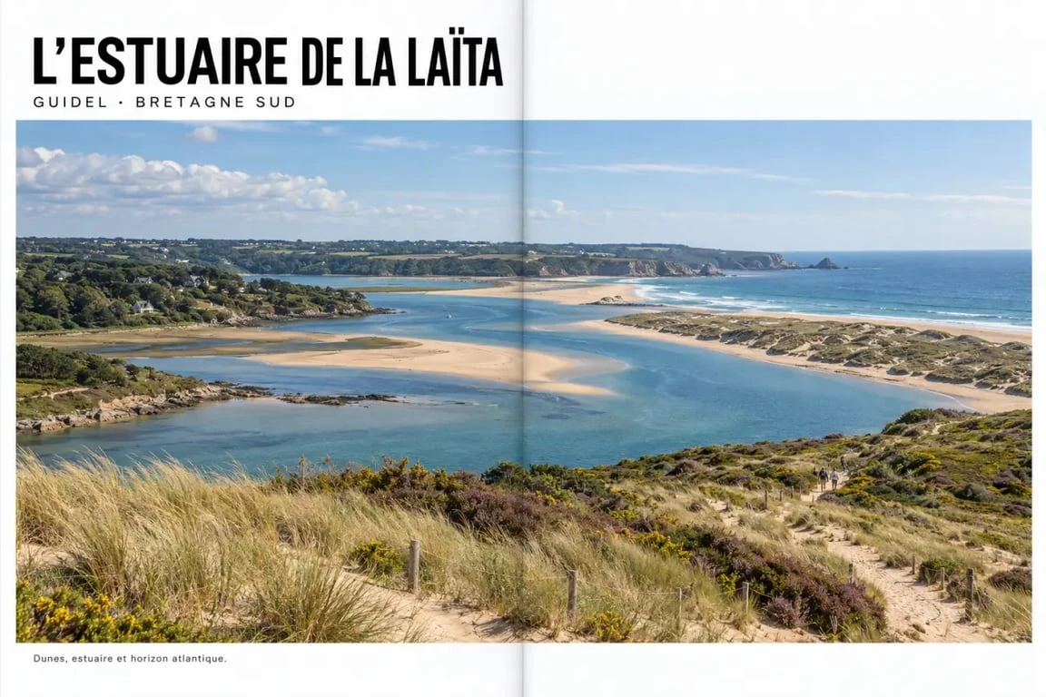 Embouchure de la Laïta près de Guidel plage entre dunes et océan