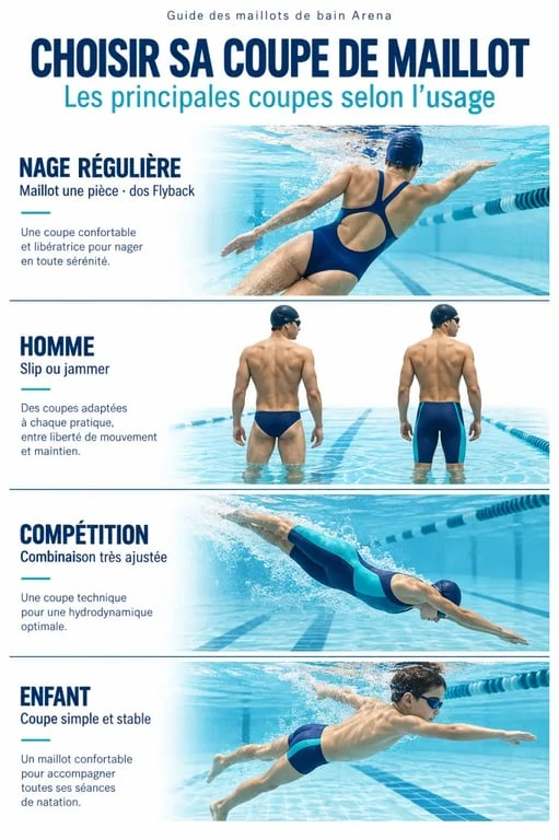 Maillot de bain Arena : coupes pour entraînement, compétition, homme, femme et enfant