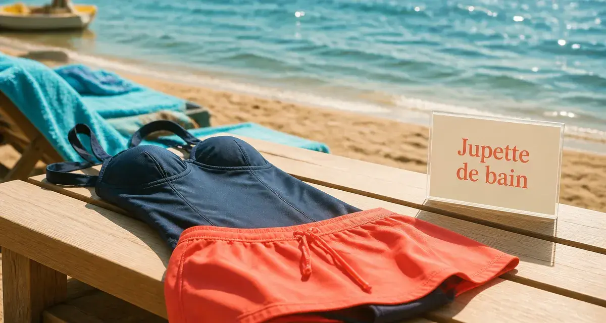 Jupette pour maillot de bain bleu nuit corail au bord de l’eau