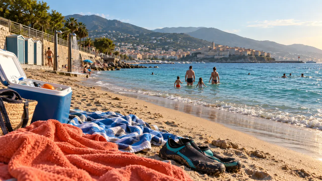 Plage de l'Arinella à Bastia : accès facile, baignade surveillée, eau turquoise.