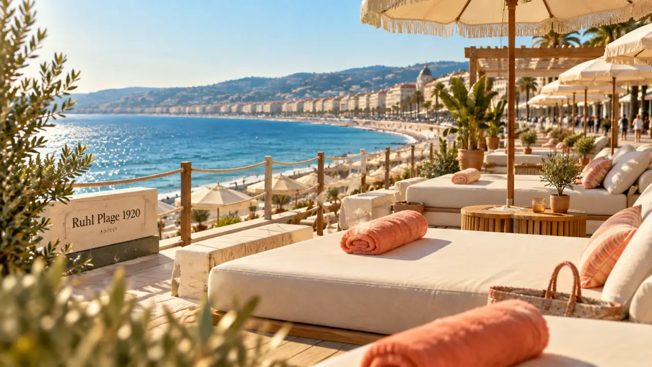 Ruhl plage à Nice sur la Baie des Anges, terrasse en bord de Méditerranée