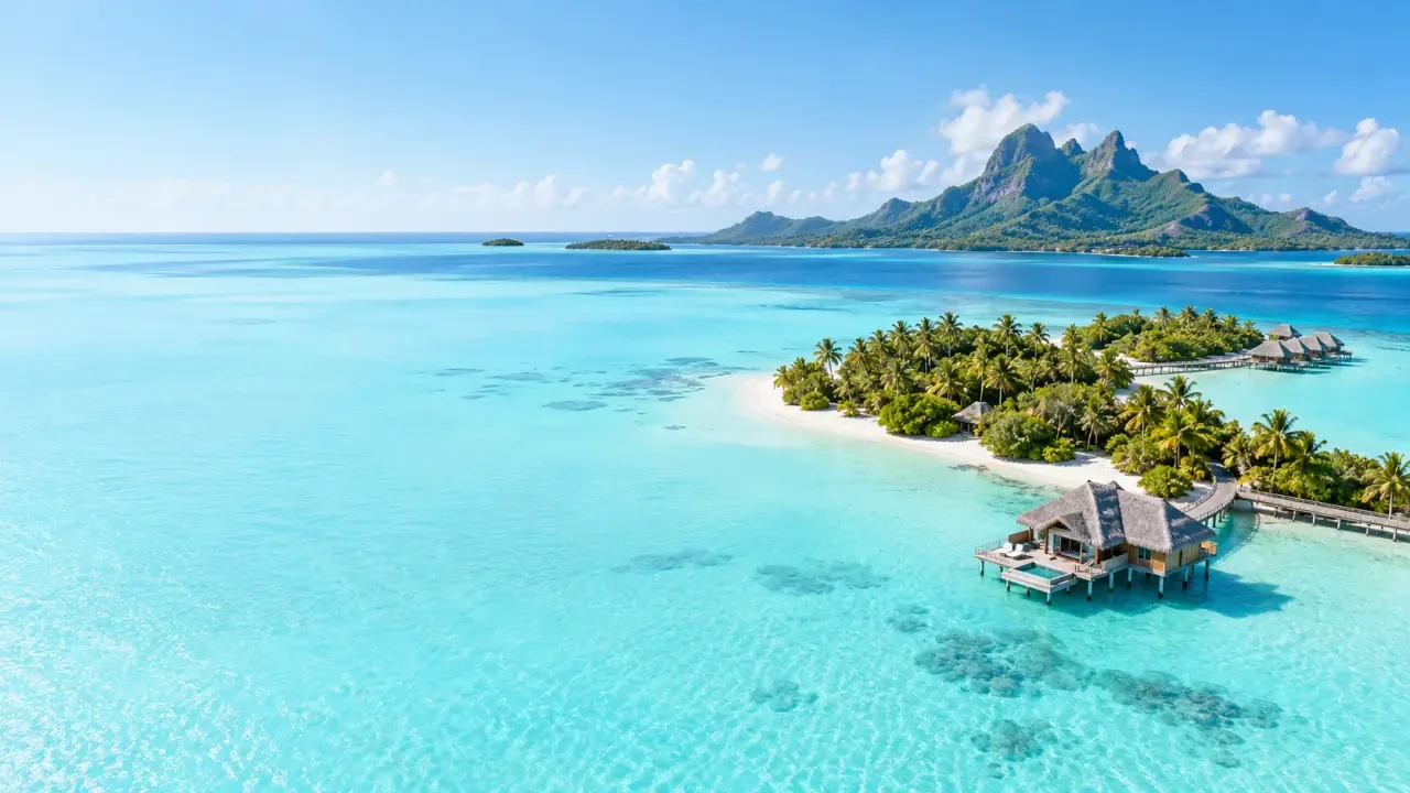 Location vacances Bora Bora avec bungalow sur pilotis et vue sur le lagon